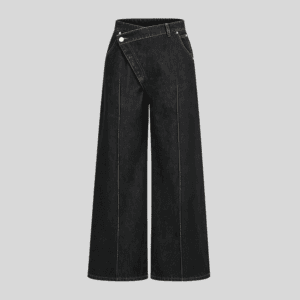 Wholesale Asymmetric Waist Wide-Leg Denim Jeans – Custom Streetwear Pants OEM/ODM