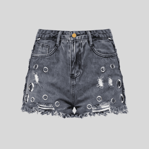 Wholesale Grommet-Embellished Distressed Denim Shorts – Custom Streetwear Shorts OEM/ODM