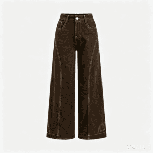 Product Description: Bring a sharp, contemporary edge to your catalog with these contrast-stitched brown wide-leg denim jeans. Featuring a clean, structured silhouette accented with prominent white topstitching and curved architectural paneling, this statement piece is designed to be a high-margin standout for modern boutiques, wholesale suppliers, and private label brands. Contrast Stitching & Paneling Details: Featuring bold white topstitching along the curved front seams and pockets, delivering a striking geometric aesthetic straight from our professional production line without adding unoriginal elements. Rich Brown Wash: Expertly dyed in a deep, versatile dark brown shade to create a sophisticated, modern earth-tone character. Relaxed Wide-Leg Fit: Cut in a trending wide-leg silhouette that offers superior comfort and captures the peak of contemporary streetwear fashion. Pure Authentic Core: Built on a classic multi-pocket foundation, strictly maintaining the garment's original integrity for a premium finish. Product Specifications & Customization: Material: 100% Premium Cotton (Customizable fabric blends available upon request) Category: Denim Jeans / Streetwear Collection MOQ (Minimum Order Quantity): 300 pcs per style (Supports mixed sizing) OEM/ODM Services: Custom branding, woven/metal labels, tags, and bespoke wash treatments available for global wholesale buyers.