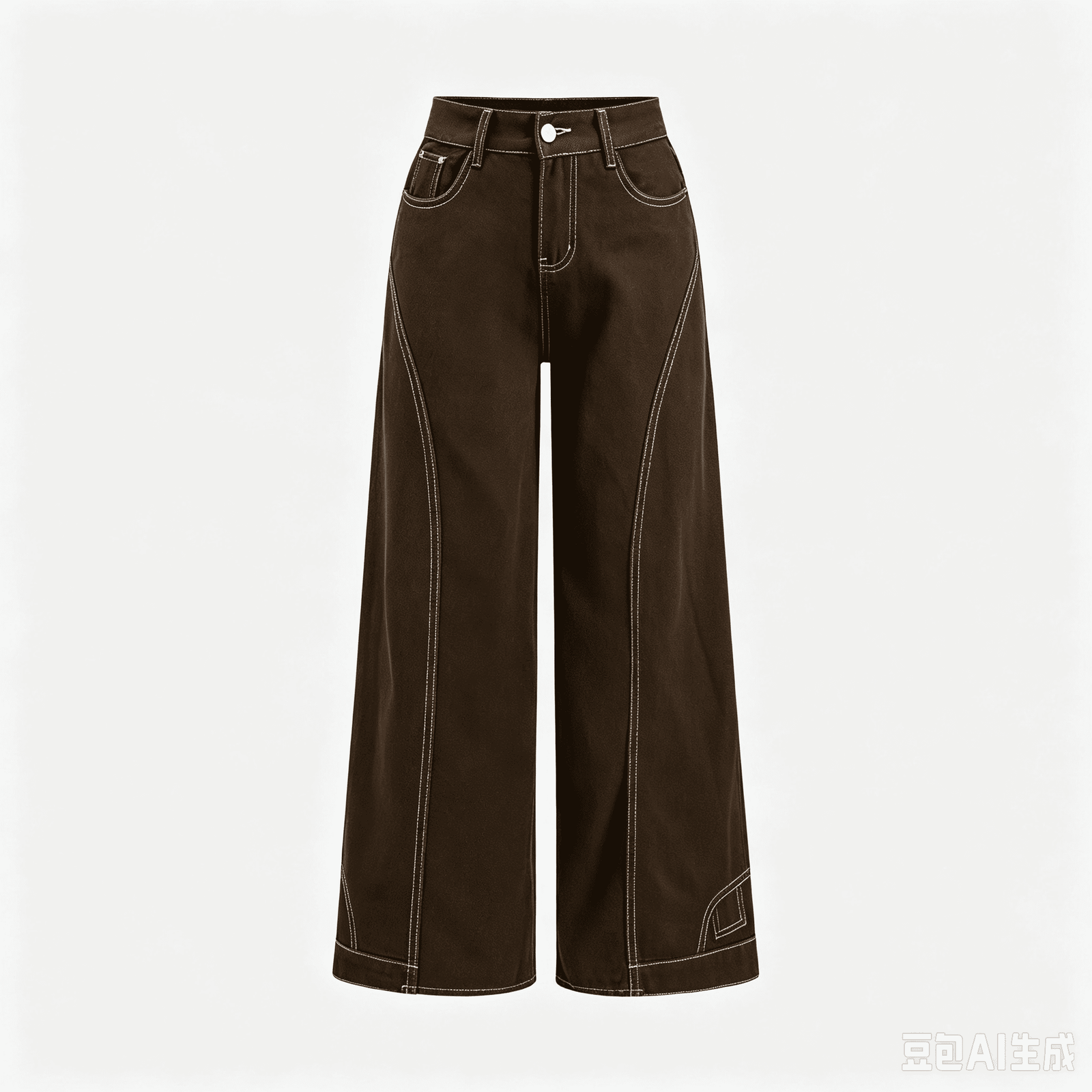 wholesale-contrast-stitch-wide-leg-brown-denim-jeans-custom-streetwear-pants-oem-odm