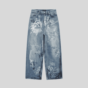 Wholesale Graffiti Print Baggy Denim Jeans