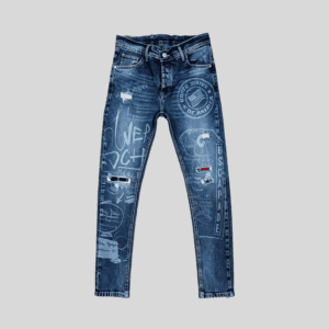Wholesale Printed & Distressed Denim Jeans – Custom Streetwear Slim-Leg Pants OEM/ODM