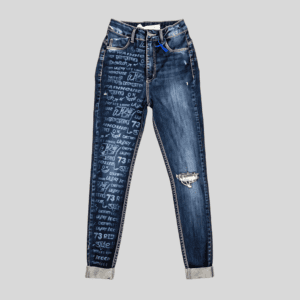 Wholesale Typography Print Slim Denim Jeans – Custom Streetwear Pants OEM/ODM