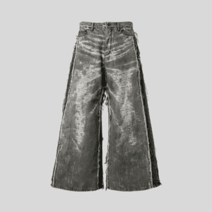 Wholesale Distressed Grey Baggy Denim Jeans – Custom Streetwear Wide-Leg Pants OEM/ODM