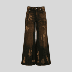 Wholesale Distressed Brown Baggy Denim Jeans – Custom Streetwear Wide-Leg Pants OEM/ODM