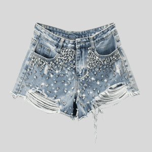 Wholesale Rhinestone Distressed Denim Shorts – Custom Streetwear Glitz Shorts OEM/ODM