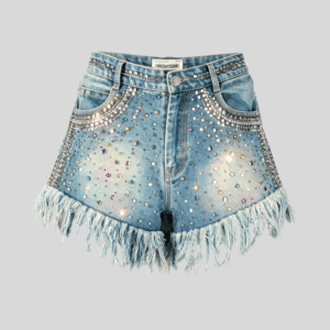Wholesale Rhinestone Fringe Denim Shorts – Custom Streetwear Glitz Shorts OEM/ODM