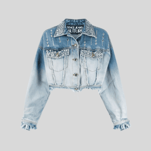 Wholesale Rhinestone-Embellished Cropped Denim Jacket – Custom Streetwear Outerwear OEM/ODM