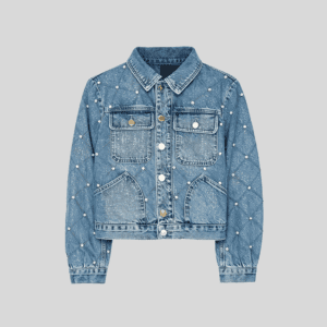 Wholesale Quilted Pearl-Studded Denim Jacket – Custom Streetwear Outerwear OEM/ODM